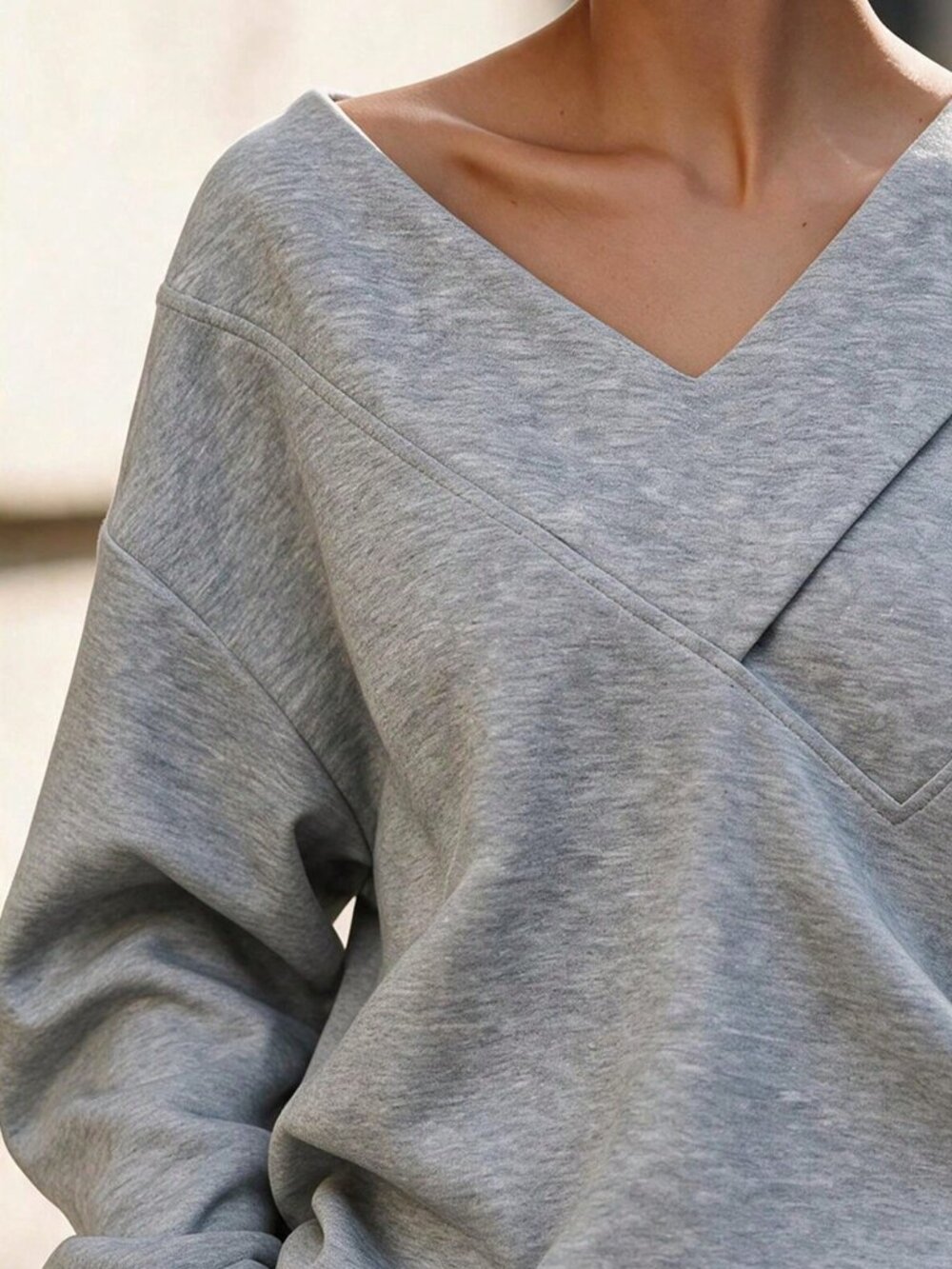Light Grey Casual Women's Cut Out Drop Shoulder Pullovers - Picture 4 of 5